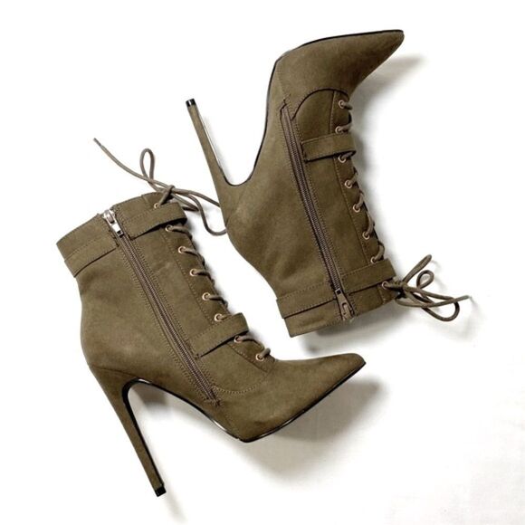 NWOT Shoedazzle Maxwell Olive Green Lace Up Bootie - Picture 4 of 9